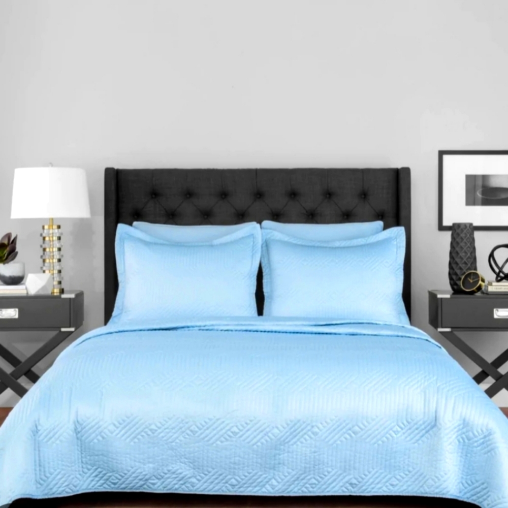 Luxury light blue 3 piece coverlet